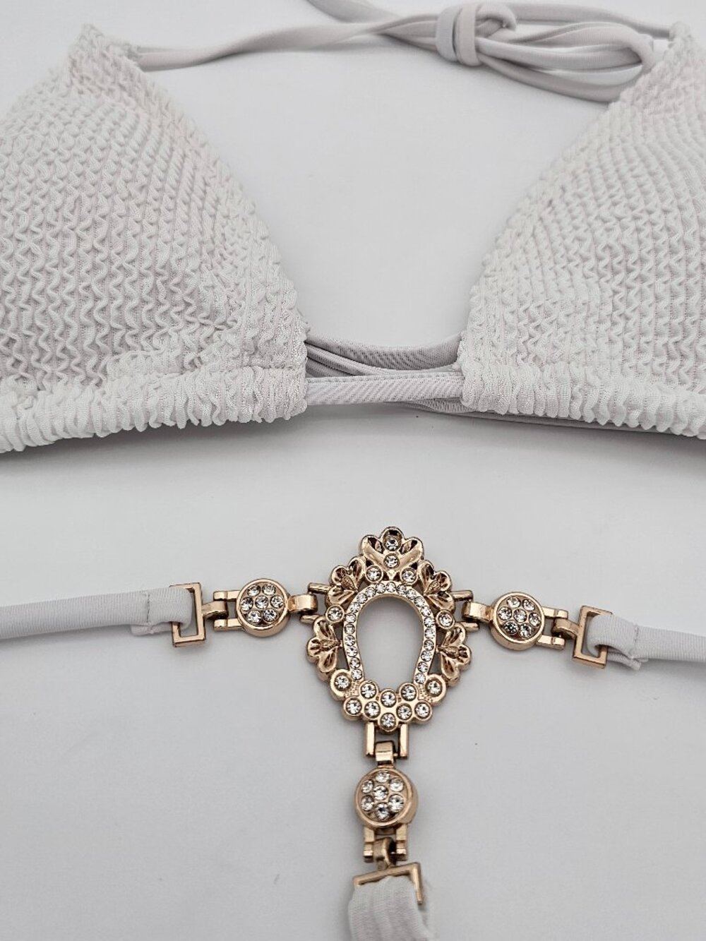 White Textured Triangle String Bikini Set